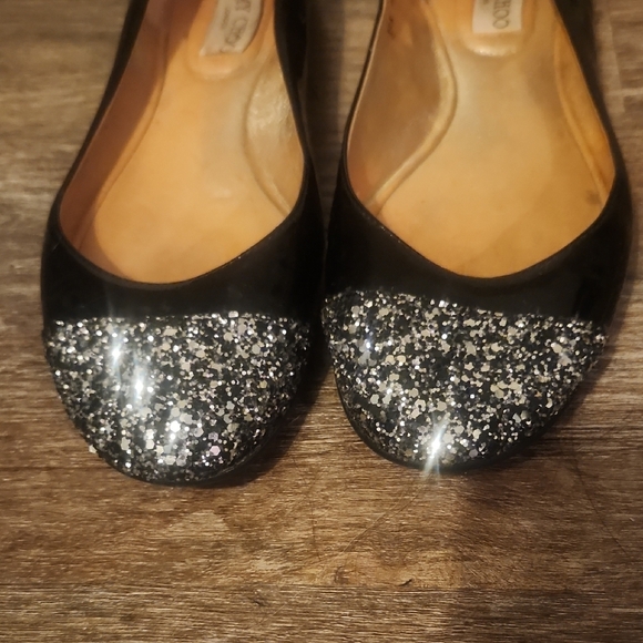 Jimmy Choo Black Patent Leather Silver Glitter Toe Ballet Flat Shoes Size 39.5 - Picture 11 of 11